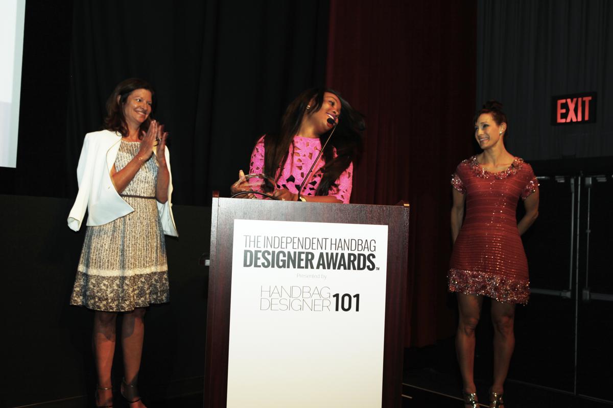 Cindy Weber-Cleary of InStyle with Tola Adeagbo of FLORIAN LONDON, Winner Best Handbag in Overall Style Design