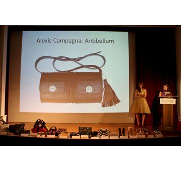 Katie Boertman of Singer presenting the Winner of the Best Handmade Handbag, Alexis Campagna for Antibellum