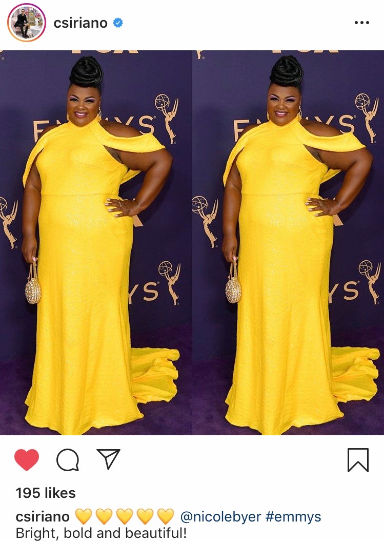 Nicole Byer at the Emmys wearing Clara Kasavina